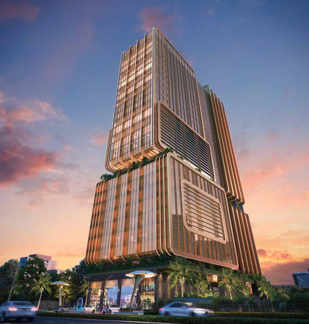 The grand, high-ceiling lobby of Ceratec Tower 108.
