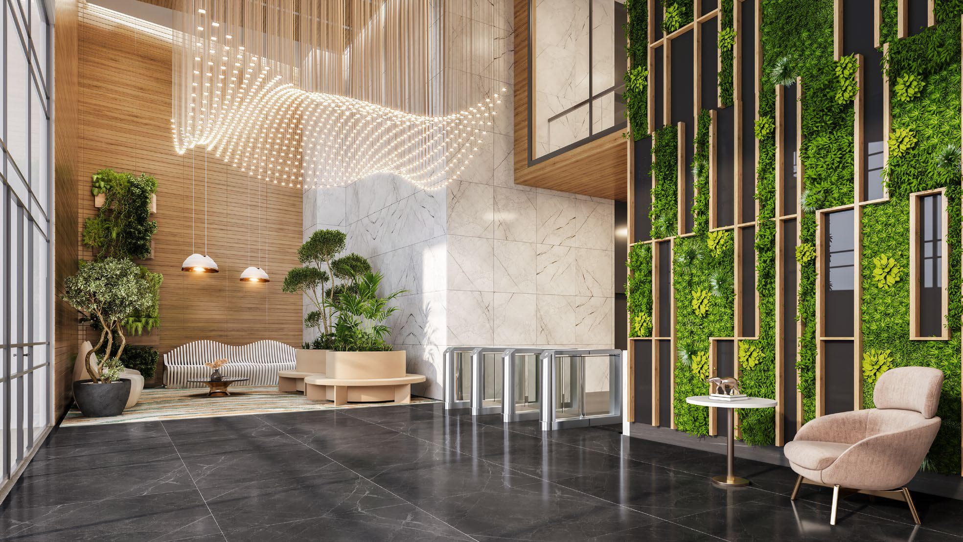 The cafeteria and recreation zone inside 45 West.