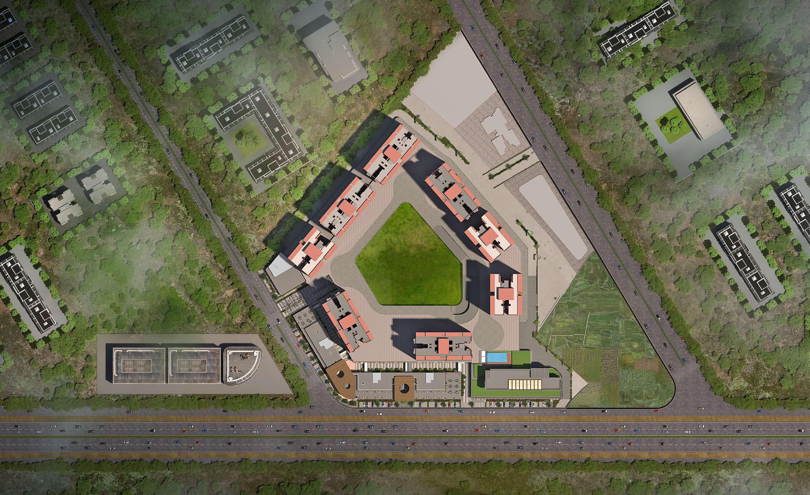 Night view of the illuminated highway-front shops.